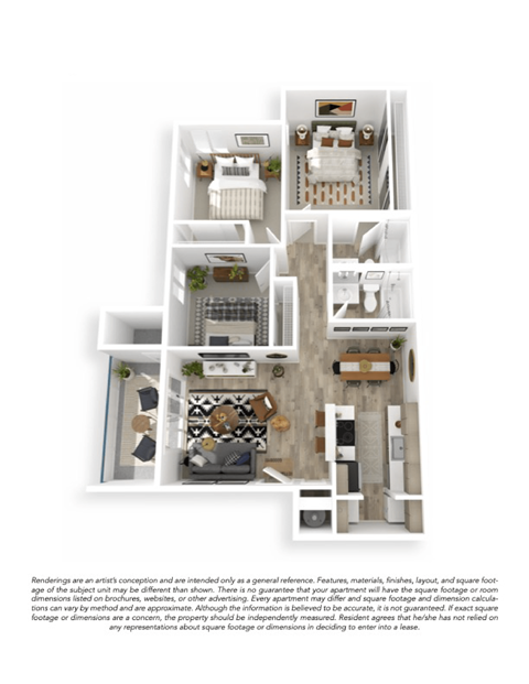 Floor plan for 3 beds, 2 baths, 1021 sqft